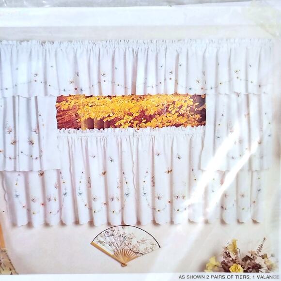 Imported Embroidered Tier Curtain Butterfly Floral Whimsy 70x36" Pair NEW Vintag - Picture 6 of 6